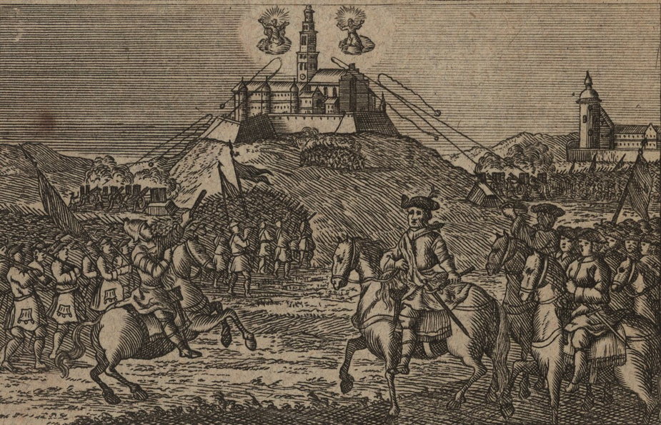 XVIII-wieczny miedzioryt przedstawiający obronę Jasnej Góry.