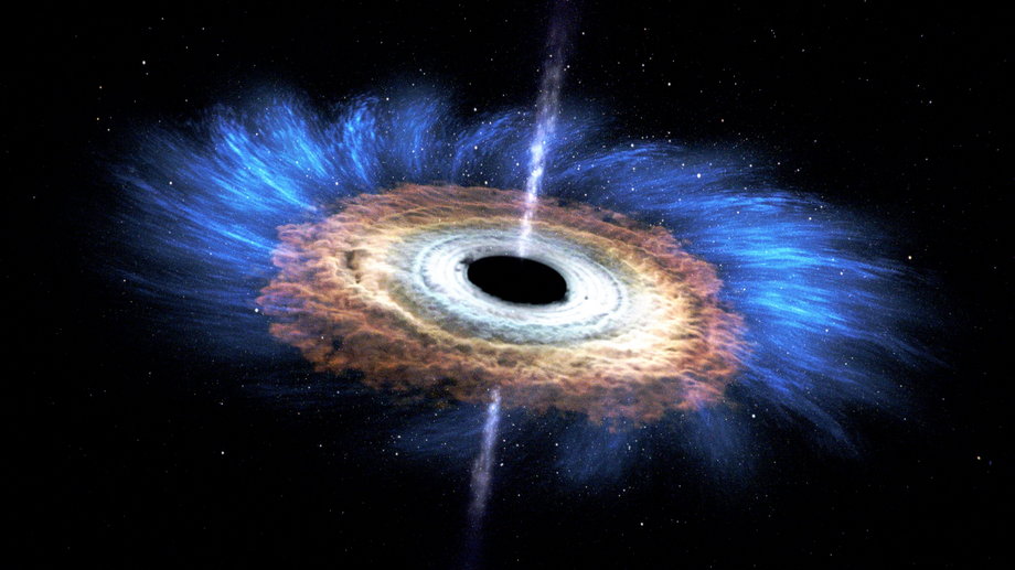 Artystyczna wizja zdarzenia związanego z zakłóceniami pływowymi. Nowe badania sugerują, że wbrew wcześniejszym sądom czarne dziury mogą wyrzucać pozostałości gwiazd wiele lat po ich połknięciu.