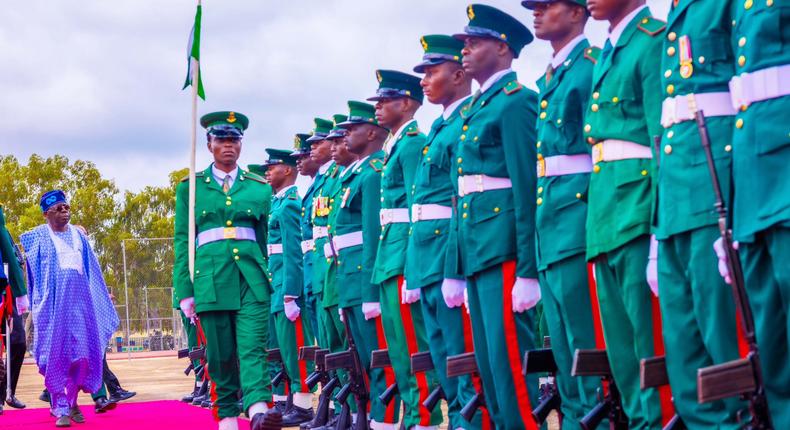 President Bola Ahmed Tinubu attends the Senior Course 25 Graduation Ceremony of the Armed Forces Command and Staff College, Jaji, Kaduna State on . [Presidency]