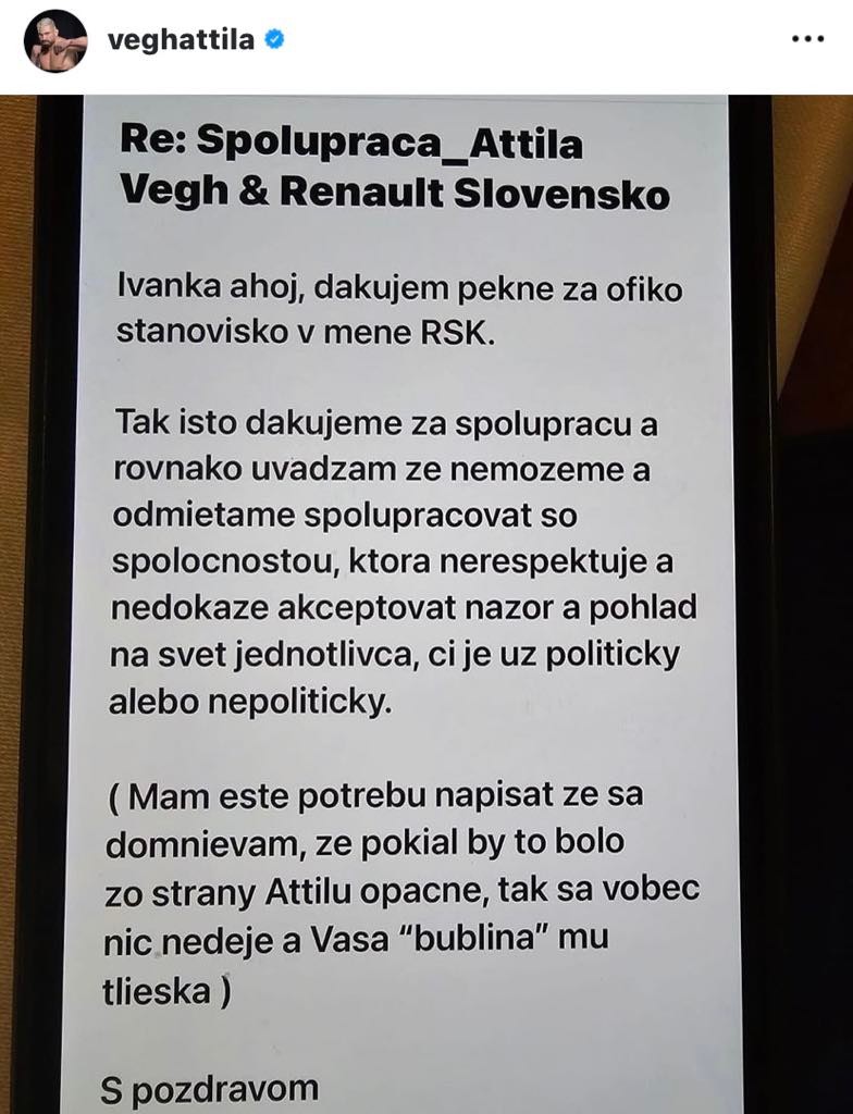 Attila Végh zverejnil komunikáciu jeho manažéra so spoločnosťou.