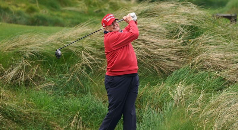 Former President Donald Trump playing golf at his course in Doonbeg, Ireland.Brian Lawless - PA Images/Getty Images