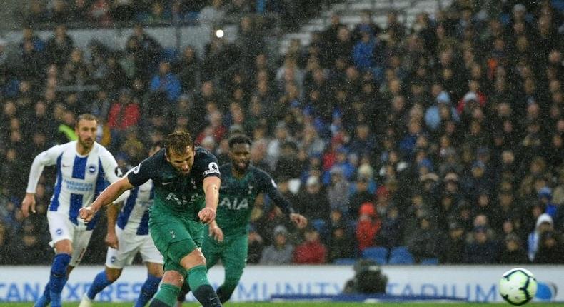 Tottenham Hotspur striker Harry Kane opens the scoring against Brighton from the penalty spot