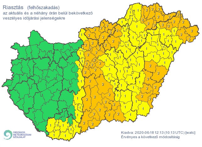 Az OMSZ riasztása csütörtök délutánra / Forrás: met.hu