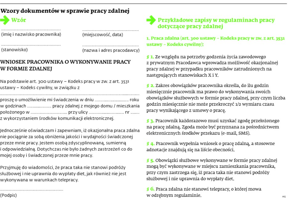 Wzory dokumentów w sprawie pracy zdalnej