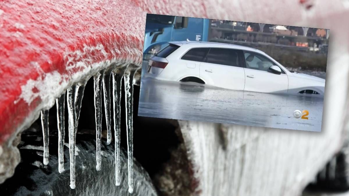 Skute lodem samochody w stanie New Jersey