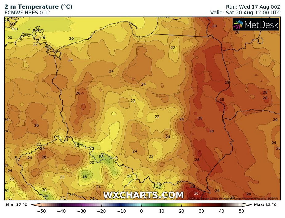 Gorąca masa powietrza ograniczy się do wschodniej Polski