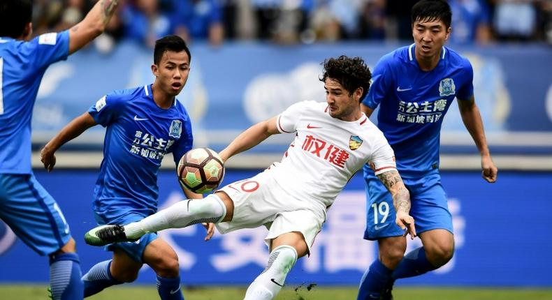 Alexandre Pato (C) in the Chinese Super League, playing for the team formerly known as Tianjin Quanjian