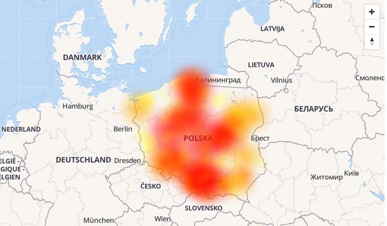 Mapa awarii serwisu Downdetector.pl