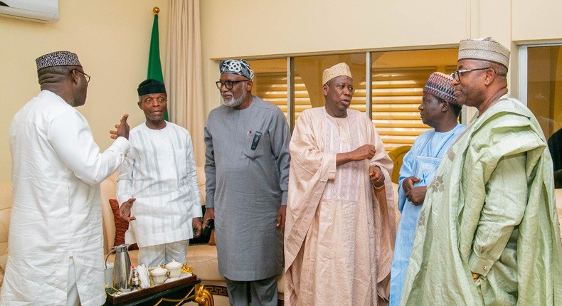 Osinbajo, Akeredolu, Fayemi, Ganduje and Lalong. Ganduje narrowly won his governorship election in Kano (Presidency)