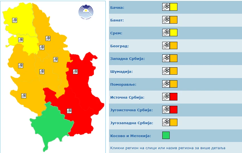 Crveni meteoalarm danas u Srbiji