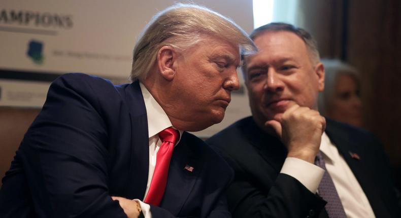 President Donald Trump listens to Secretary of State Mike Pompeo during a cabinet meeting at the Cabinet Room of the White House October 21, 2019 in Washington, DC.Alex Wong/Getty Images