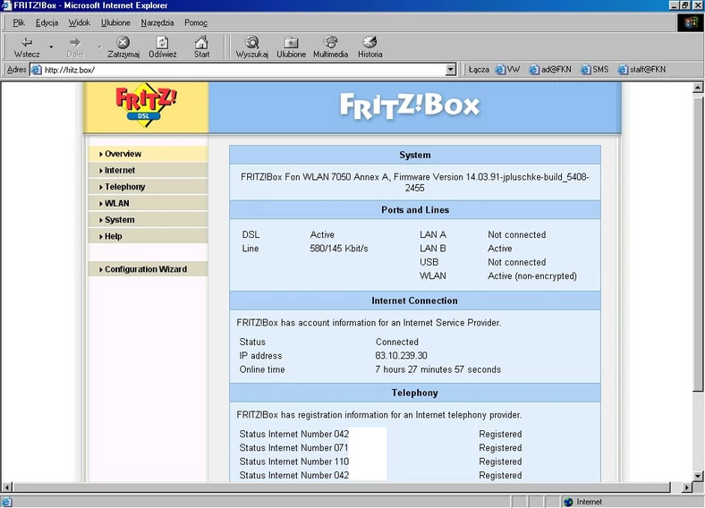 Panel administracyjny fritz.box