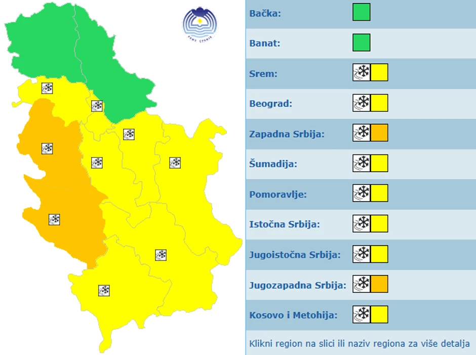 Sneg danas i večeras u celoj Srbiji