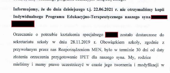 Wniosek Katarzyny o przygotowanie IPET przez szkołę