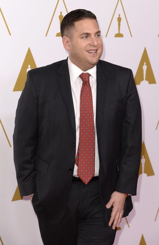 Jonah Hill na spotkaniu nominowanych do Oscara 2014