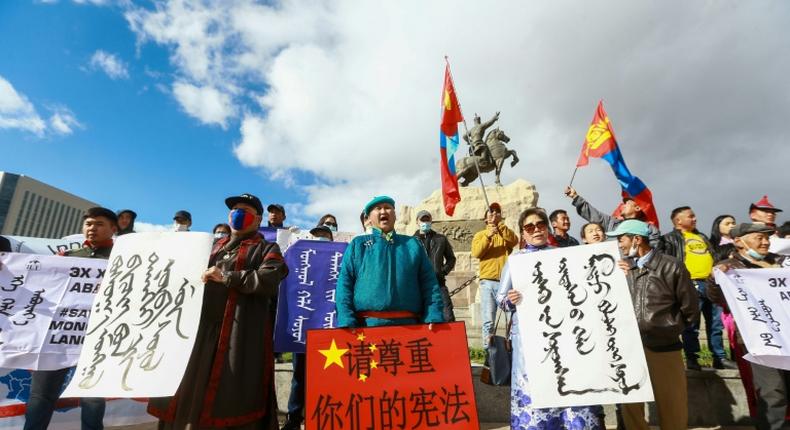 Mongolians in the capital Ulaanbaatar protest against Beijing's plan to introduce Mandarin-only classes at schools in the Chinese province of Inner Mongolia