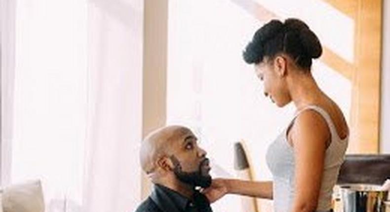 Banky W proposing to Adesua Etomi