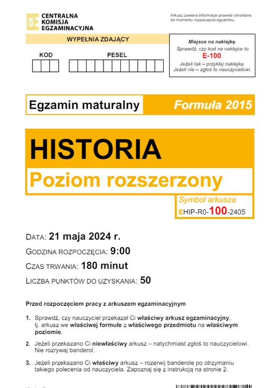 Matura 2024. Historia - poziom rozszerzony [ARKUSZE CKE i ODPOWIEDZI]