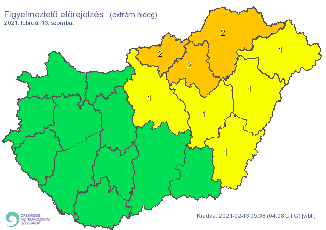 Szombatra több megyére is riasztás van érvényben az extrém hideg miatt / Fotó: met.hu