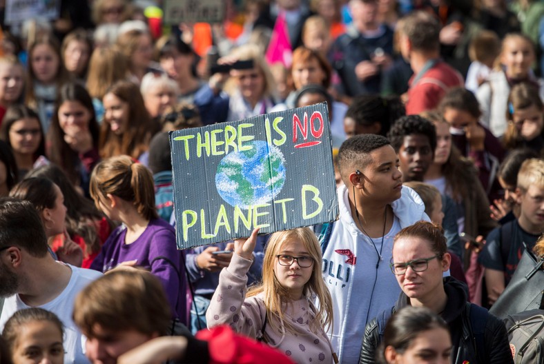 Protest klimatyczny we Frankfurcie w Niemczech, wrzesień 2019 r.