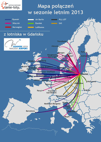 Nowy sezon przyniósł kilka zmian w rozkładzie lotów z Gdańska. Wracają sezonowe loty do Barcelony Girony oraz loty do Birmingham z Ryanair. Wizz Air ponownie będzie oferował loty do Rzymu. Wizz Air uruchomi nowe połączenia do Norwegii do Alesund (loty będą obsługiwane trzy razy w tygodniu) oraz do Kristiansand (loty rozpoczną się 15 maja i będą odbywały się dwa razy w tygodniu). Niestety w ramach reorganizacji siatki połączeń Wizz Air zdecydował się na zawieszenie mniej popularnych lotów do Cork w Irlandii. Z kolei Ryanair zrezygnował z obsługiwania lotów do Eindhoven. Eurolot zaproponował aż cztery nowe połączenia do Chorwacji: do Dubrownika, Zadaru, Rijeki oraz do Splitu.
