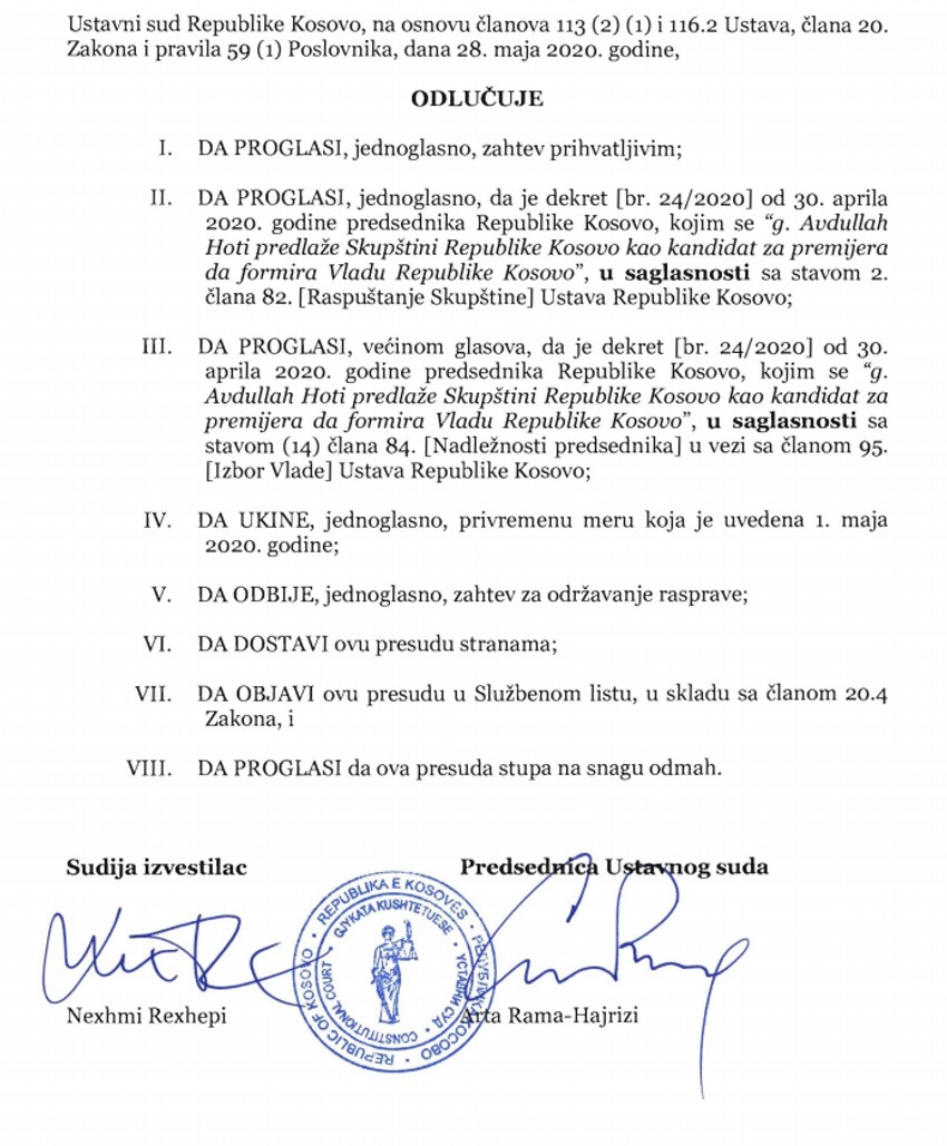 Odluka kosovskog ustavnog suda