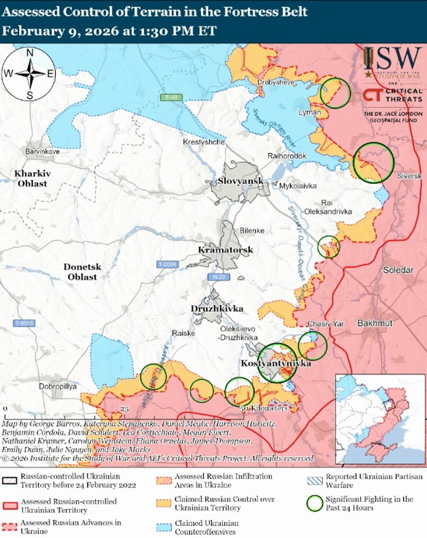 Pojas utvrđenih gradova na mapi ISW