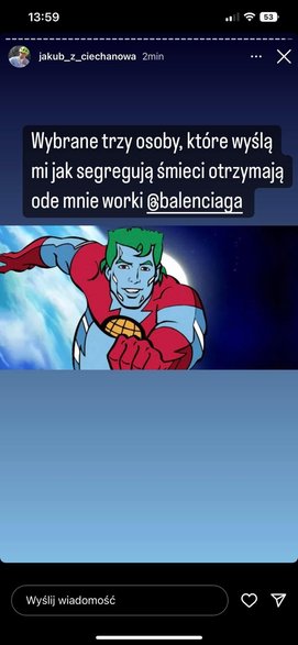 Jakub z Ciechanowa ogłosił konkurs na worek Baenciagi na swoim instastories