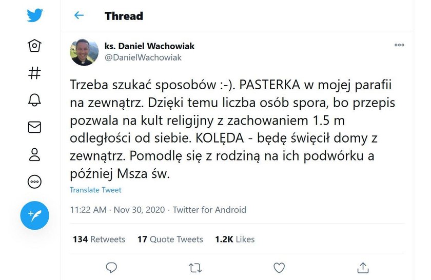 Ks. Daniel Wachowiak zorganizuje pasterkę i kolędę na dworze. Przez pandemię koronawirusa