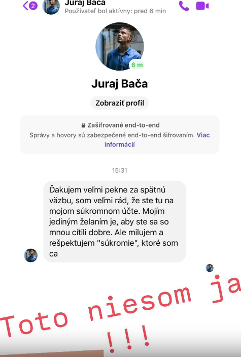 Juraj Bača varuje pred falošným profilom.