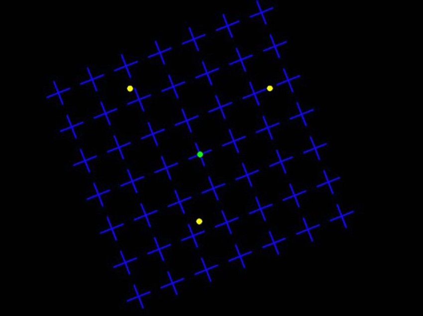 Optička iluzija: Gledajte par sekundi u tačku u sredini. Da li i dalje vidite žute tačke na ćoškovima?