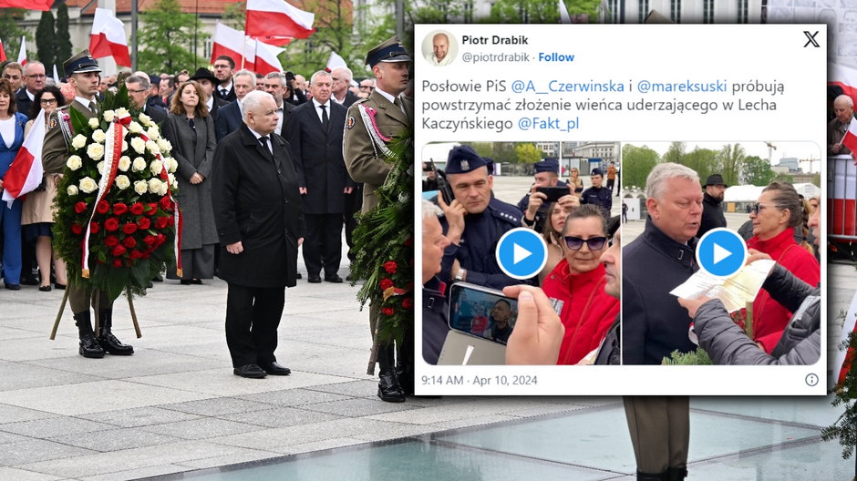 Jarosław Kaczyński oraz politycy PiS na placu Piłsudskiego