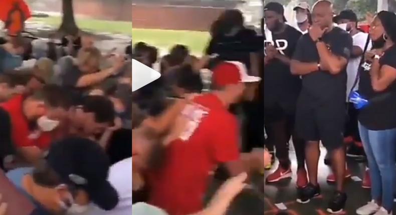 Emotional video shows a crowd of White people kneeling down before Blacks to seek forgiveness for racism 