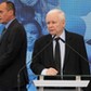 Jarosław Kaczyński i Paweł Kukiz na konferencji prasowej, czerwiec 2021 r.