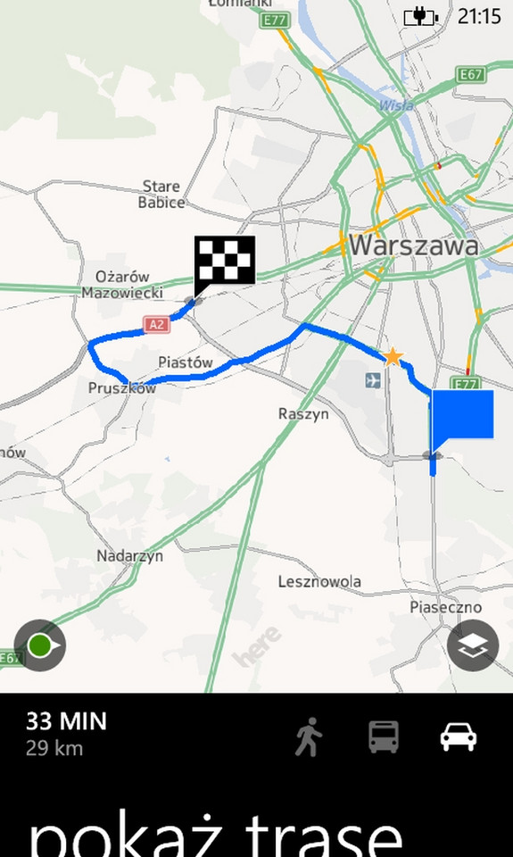 nowe inwestycje konsekwentnie pomija. Przykładem jest obwodnica S2 w Warszawie: Here Drive wyznacza trasę tak, by nie wjechać na S2.