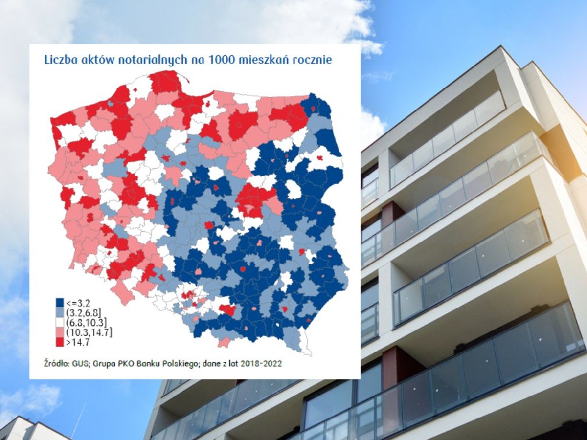 Liczba aktów notarialnych na 1000 mieszkań. Wykres: PKO BP