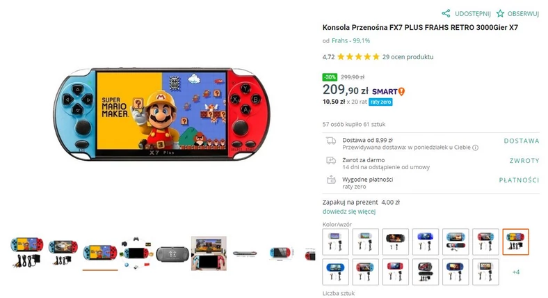PS Vita w kolorystyce Nintendo Switch, a na ekranie Super Mario Maker, który nie ma prawa na tej konsoli zadziałać.