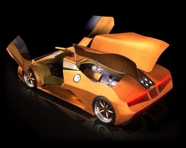 Joe Harmon, konstruktor z USA pracuje nad autem z desek, klocków i listewek