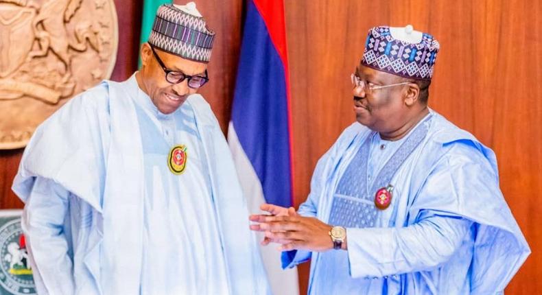 Senate President, Ahmad Lawan (right), says President Muhammadu Buhari (left) will make the presentation next week [Twitter/@SPNigeria]