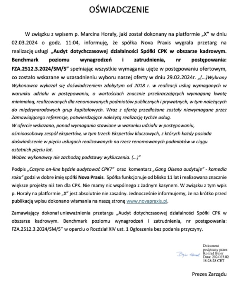 Declaración de la empresa.