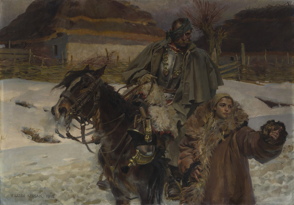 Wojciech Kossak, "Ranny kirasjer i dziewczyna" (1908)