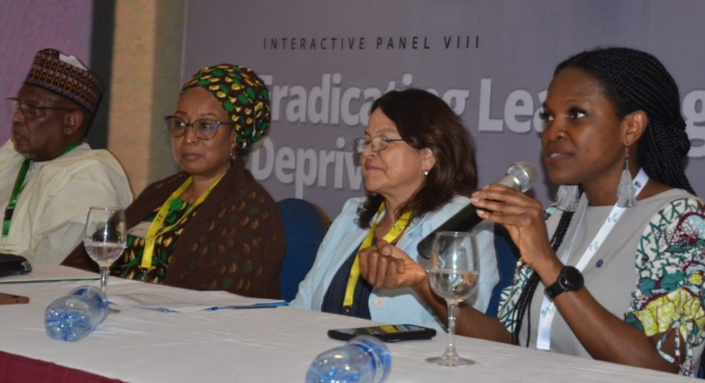 From left: Dr Hamid Bobboyi, Executive Secretary of the Universal Basic Education Commission (UBEC), Mrs. Maryam Uwais, Senior Special Assistant to the President on Social Investment,   Ms Cristian Munduate, Country Representative, UNICEF and  Omowale David-Ashiru, Managing Director NewGlobe at the 28th edition of the Nigerian Economic Summit. 