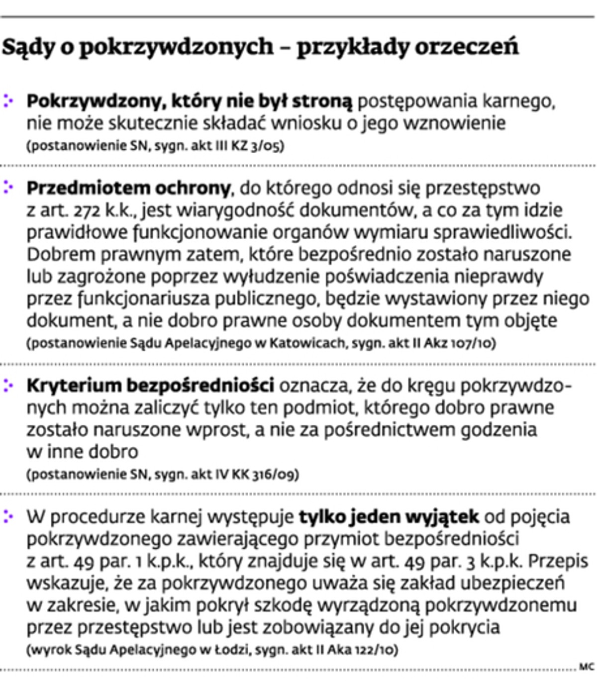 Sądy o pokrzywdzonych – przykłady orzeczeń