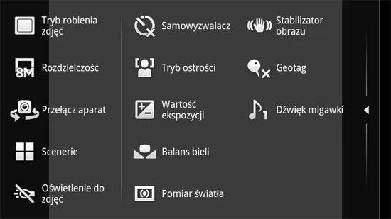 Bogactwo ustawień aparatu Xperii ray...