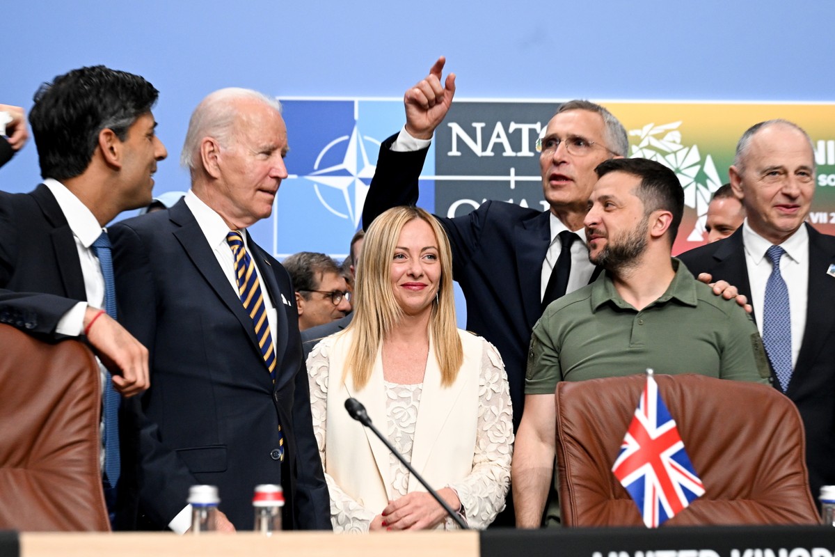 Joe Biden, Giorgia Meloni, Jens Stoltenberg, Wołodymyr Zełenski