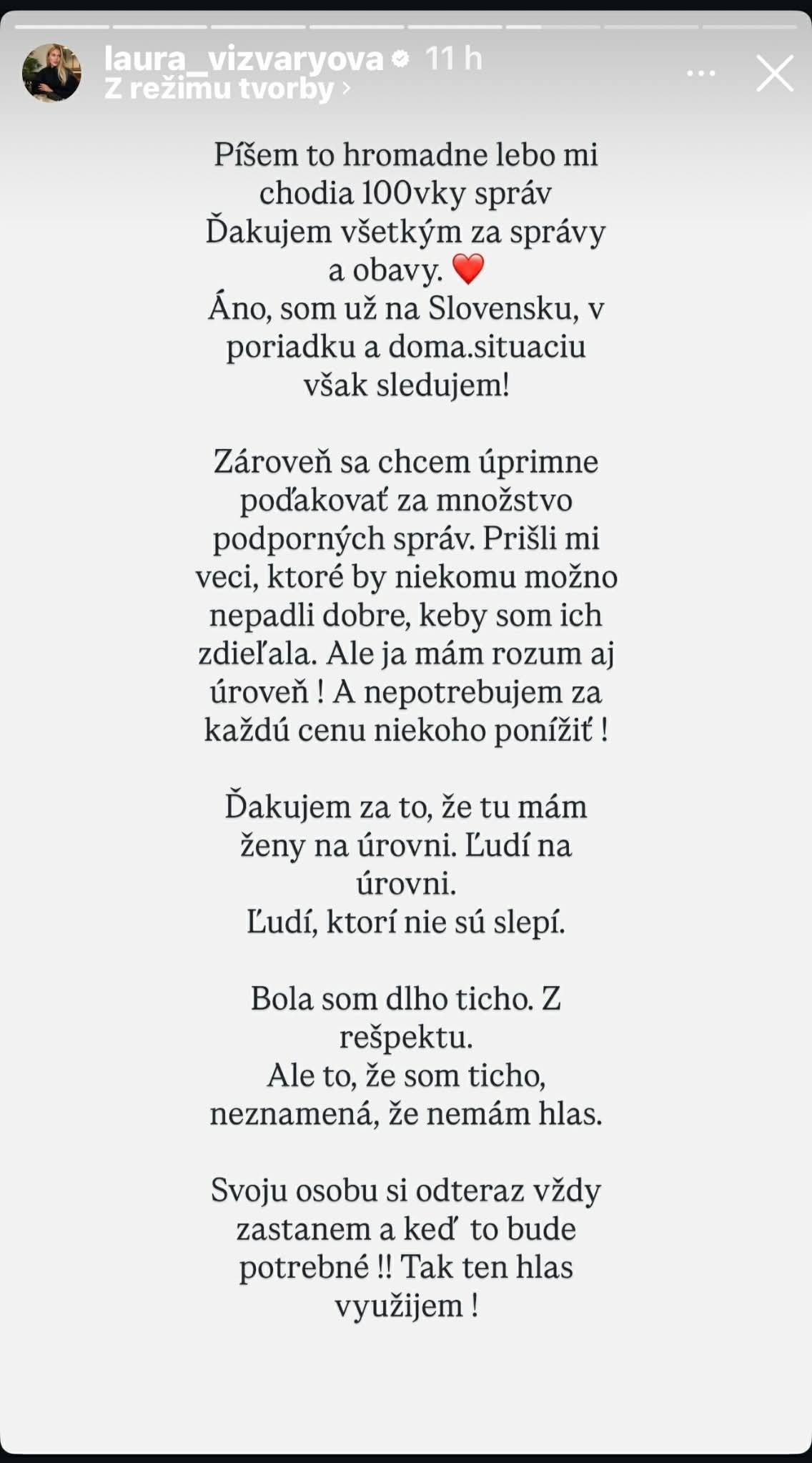 Laura upokojila Slovákov, oznámila, že už je na Slovensku. 