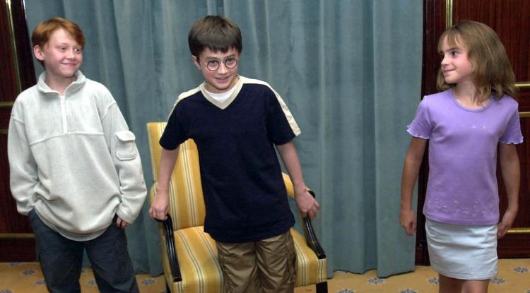 A három főszereplő (Daniel Radcliffe, Emma Watson és Rupert Grint) az első rész bemutatásakor