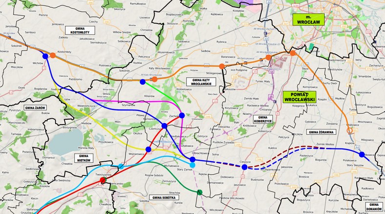 Planowany przebieg A4 pod Wrocławiem
