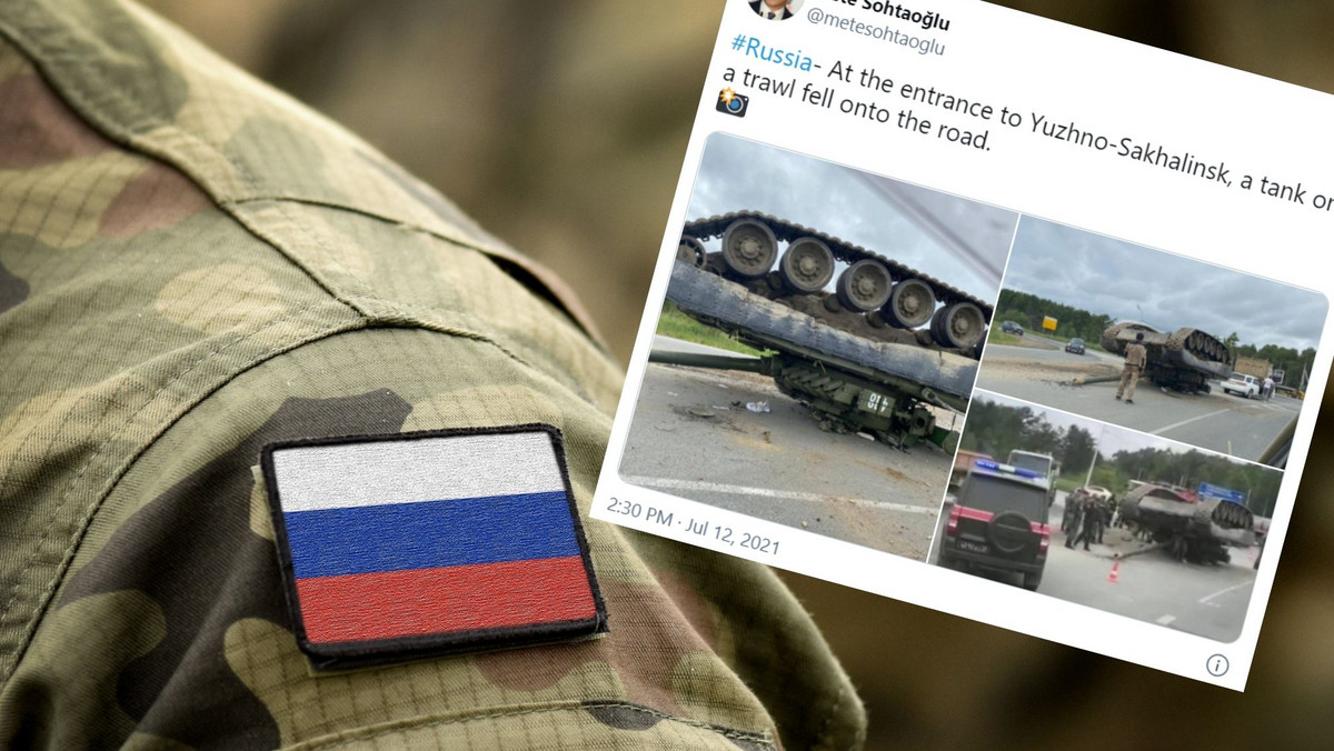 Rosja: na Sachalinie na drodze leży czołg, zgubiony w czasie transportu