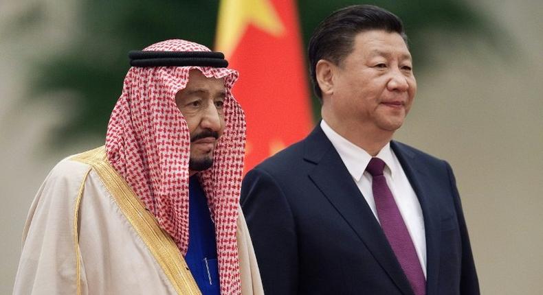 Chinese President Xi Jinping (right) welcomed Saudi King Salman bin Abdulaziz at the Great Hall of the People as Beijing continues a charm offensive toward the Middle East